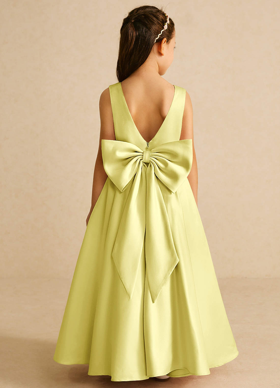 Azazie Pipsy Flower Girl Dresses Lemon Sorbet A-Line Bow Matte Satin Dress image1