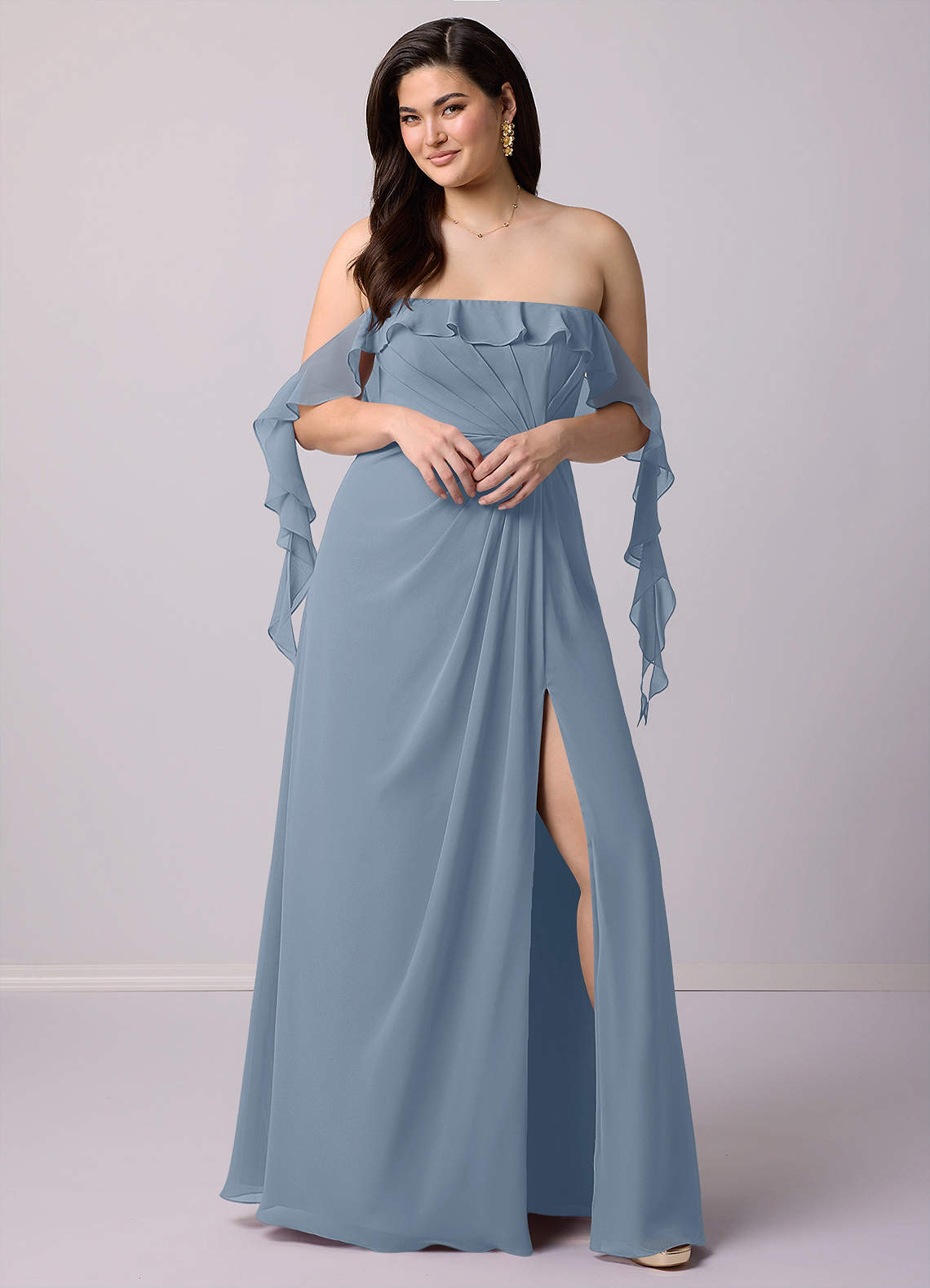 Barbie ♥ Azazie Bridesmaid Dresses A-Line Off the Shoulder Chiffon Floor-Length Dress image2