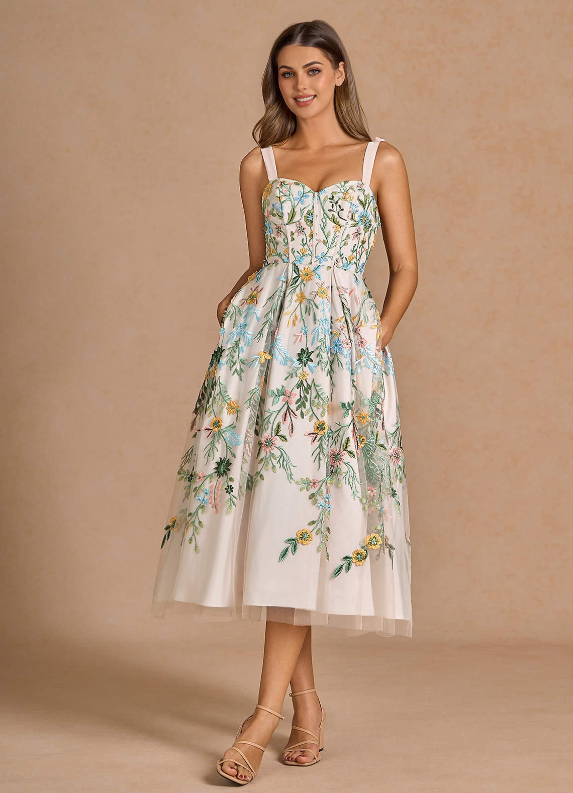 knee length dresses for ladies Garden Stroll Blush Pink Ditsy Floral Midi Dress – Shop the Mint