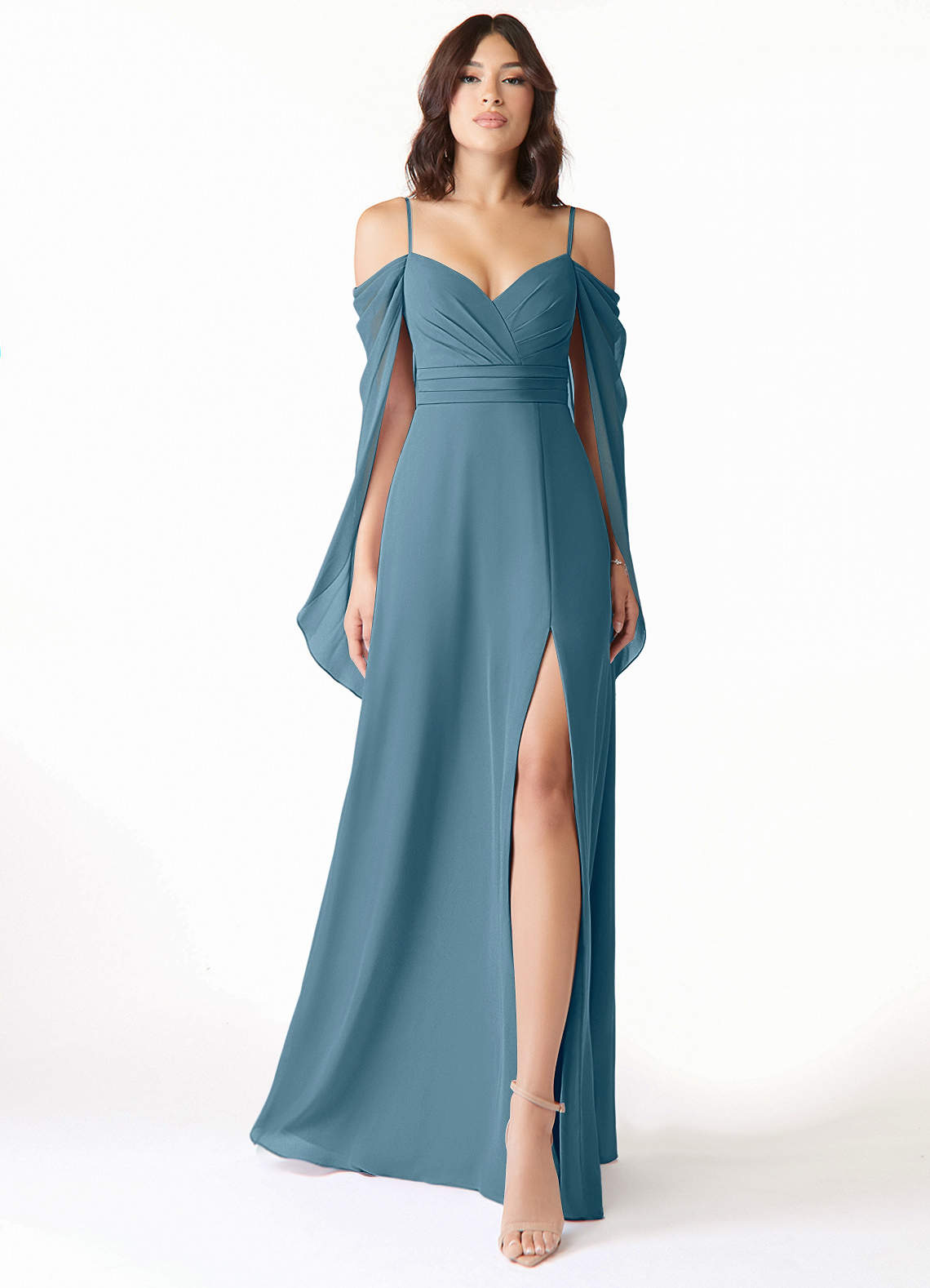 Azazie Cienna Bridesmaid Dresses Bermuda A-Line Off the Shoulder Chiffon Dress image1