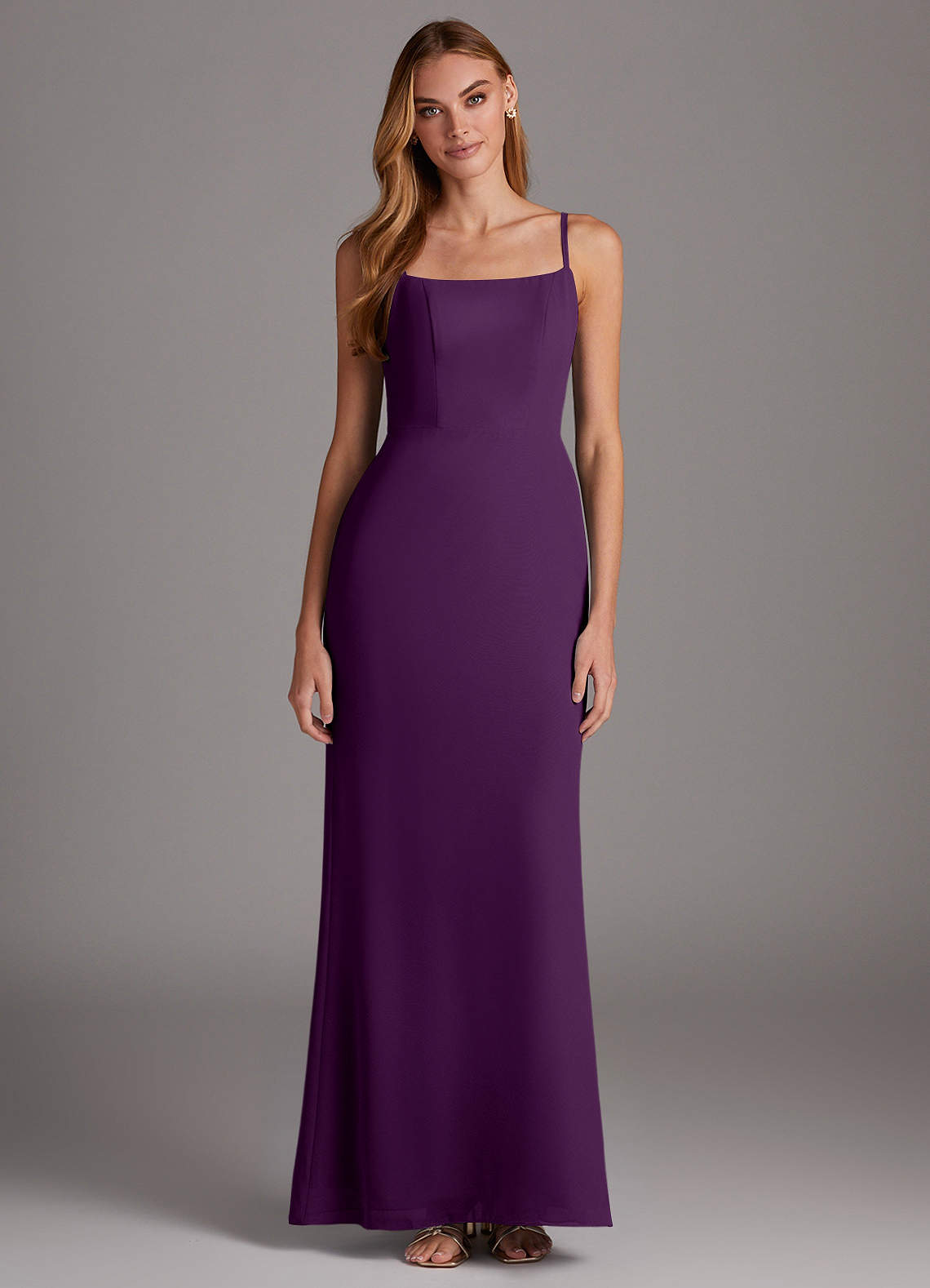 Azazie Tayla Bridesmaid Dresses Grape Sheath Square Neckline Chiffon Dress image1