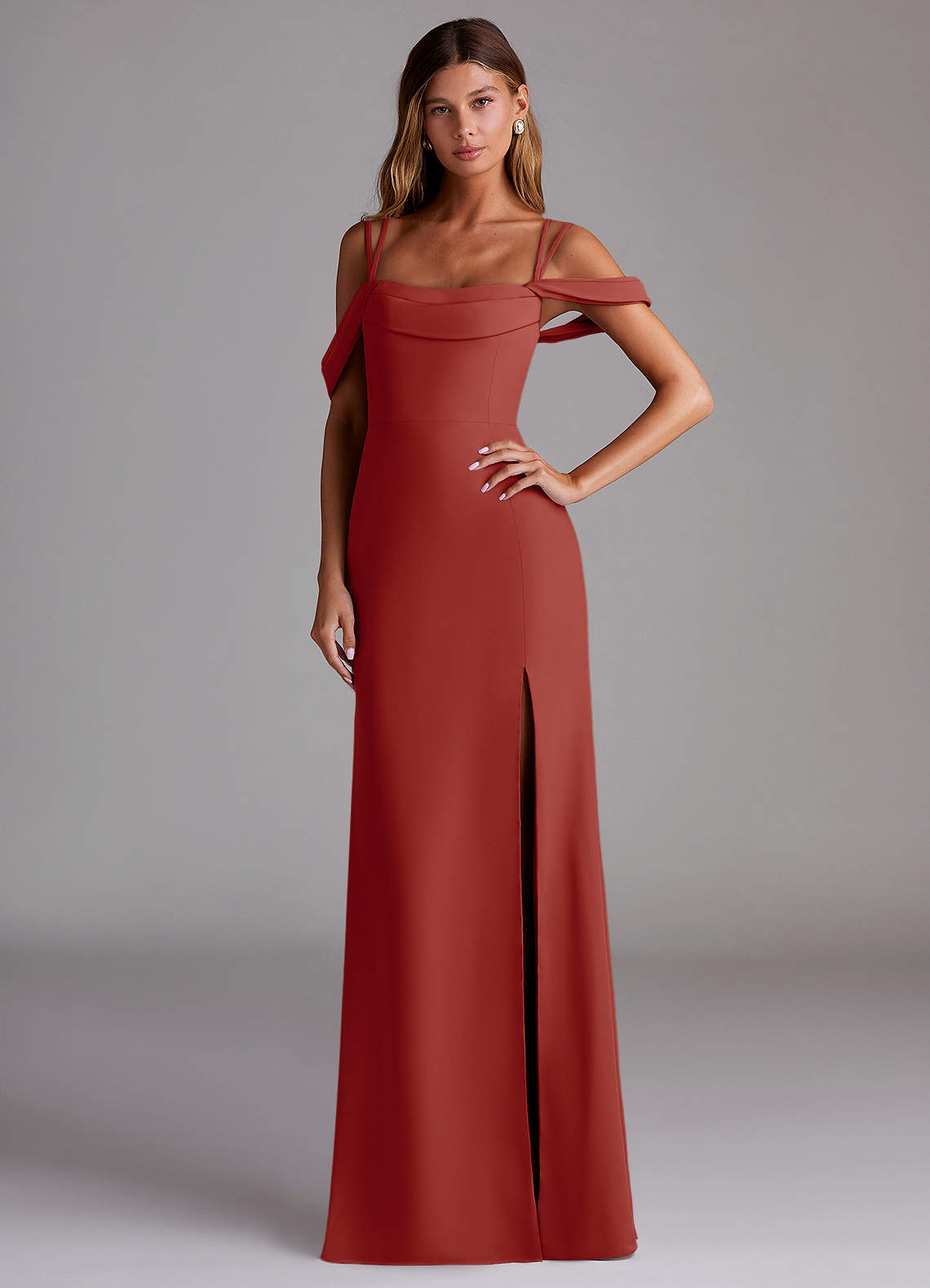 Azazie Callan Brautjungfernkleider Wandelbar Meerjungfrau-Linie Plissee Chiffon Kleid Terrakotta image1