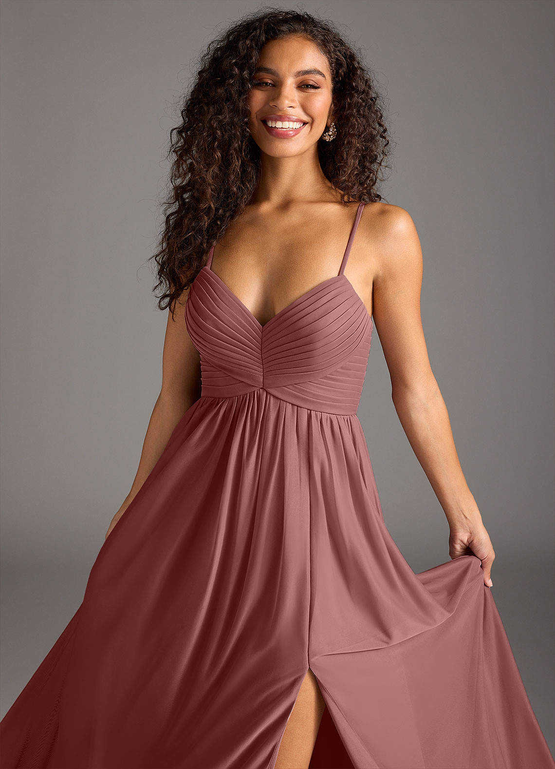 Azazie Alia Bridesmaids Dress in good Desert Rose