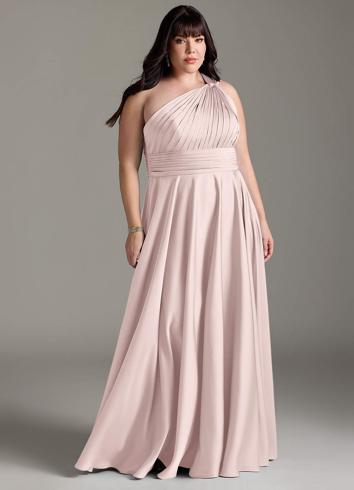 Azazie Charlize Jurken voor bruidsmeisjes Jurk van Stretch Satijn met A-lijn One-shoulder Blozend Roze image1