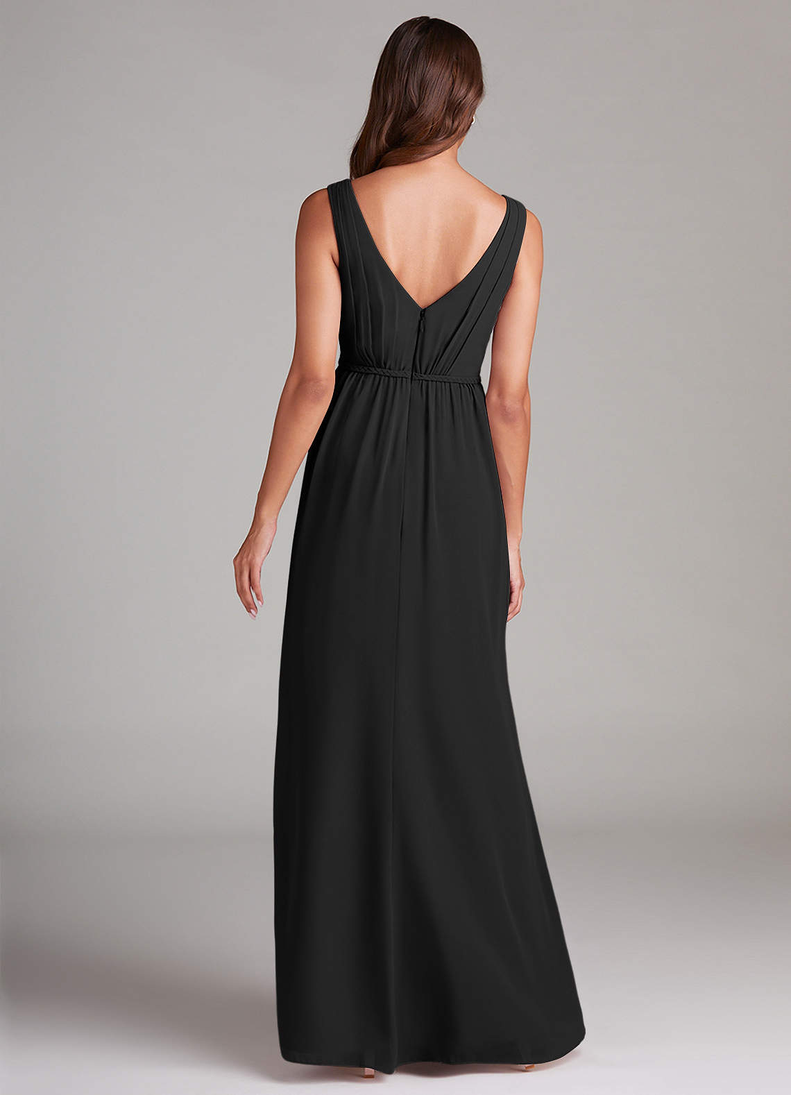 Azazie Tanicia At-home Try On Dresses Black A-Line Pleated Chiffon Dress image6
