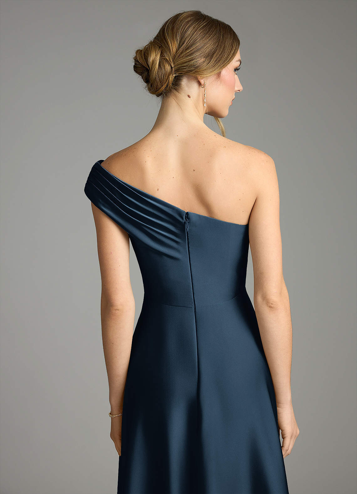 メラ♡　ネイビー Azazie Melanie Dark Navy Stretch Satin Bridesmaid Dresses | Azazie