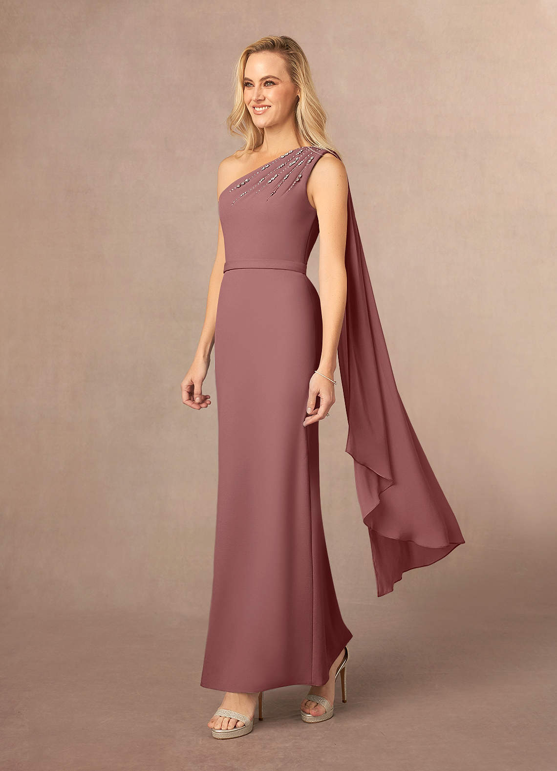 Azazie Gianna Final Sale Desert Rose One Shoulder Stretch Crepe Dress image1