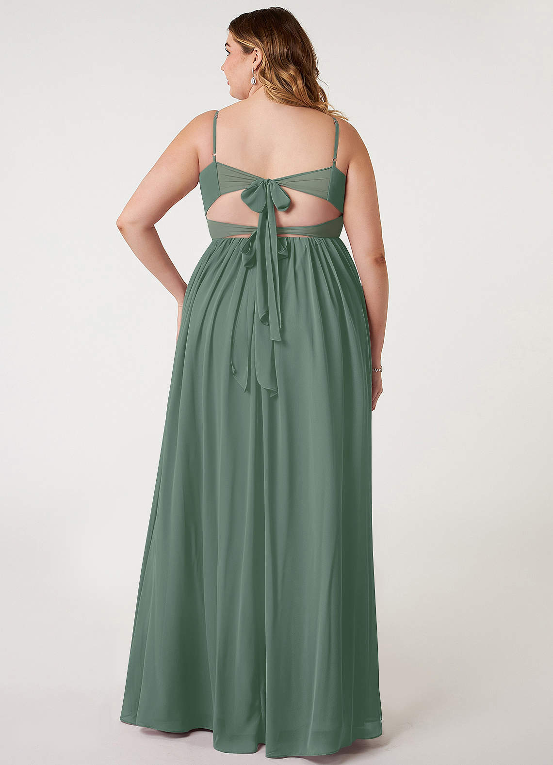 Azazie Zeya Bridesmaid Dresses Eucalyptus A-Line V-Neck Pleated Chiffon Dress image6