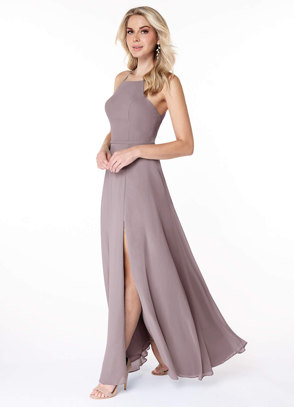 Azazie Bree Bridesmaid Dresses A-Line Side Slit Chiffon Floor-Length Dress image1