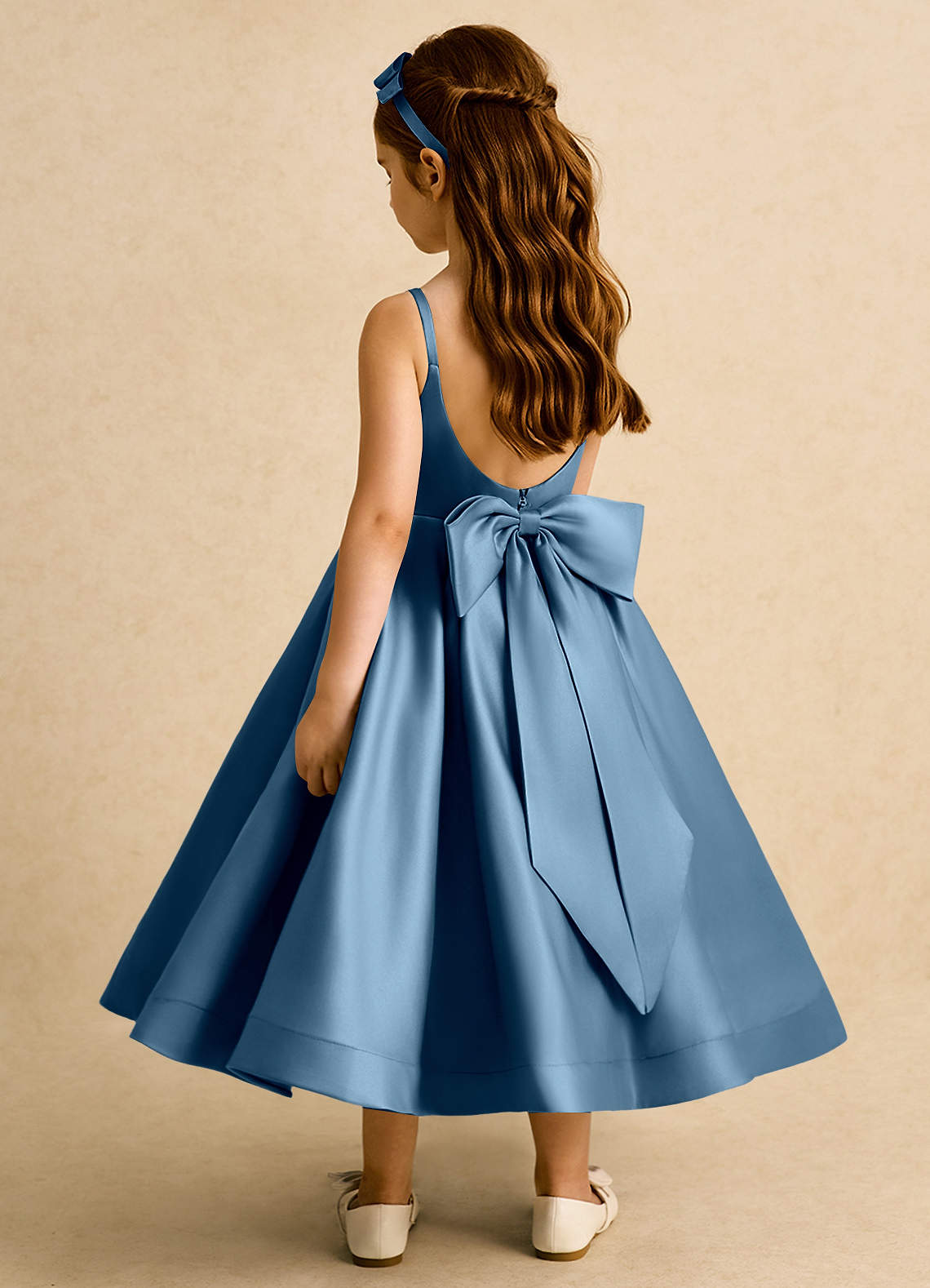 Azazie Babs Flower Girl Dresses Bermuda Ball-Gown Pleated Matte Satin Dress image1