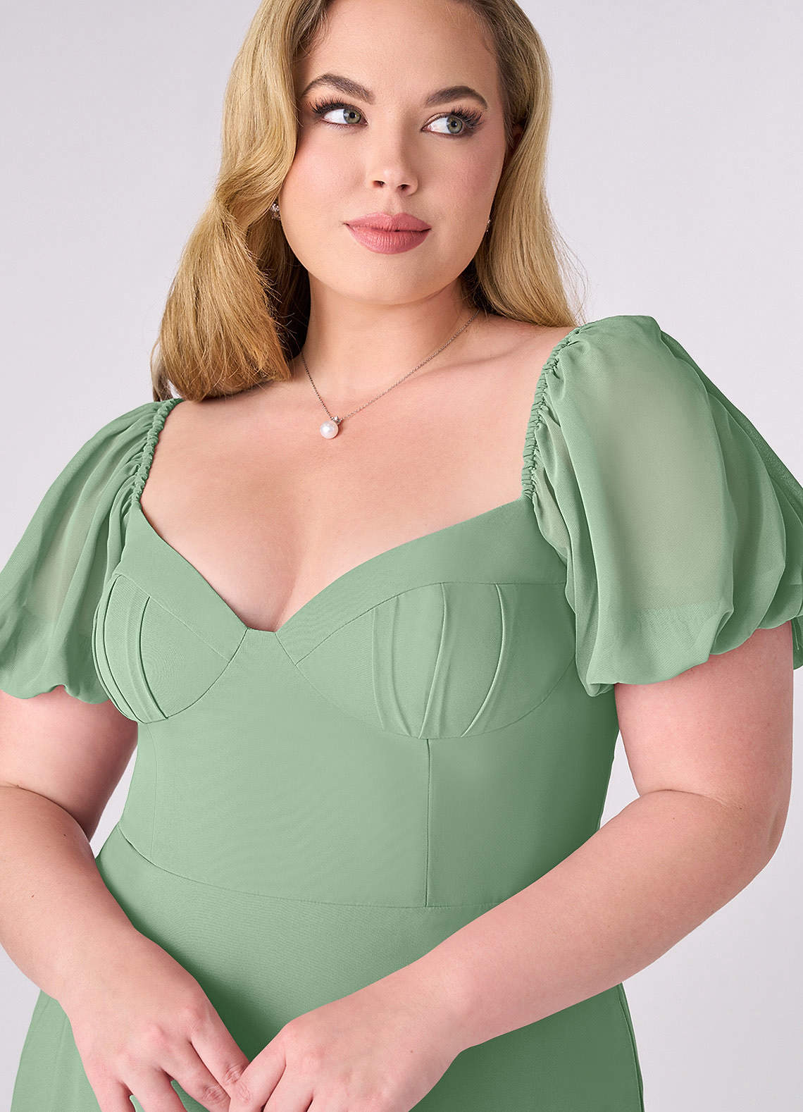 Barbie ♥ Azazie Bridesmaid Dresses Matcha A-Line Pleated Chiffon Dress image9