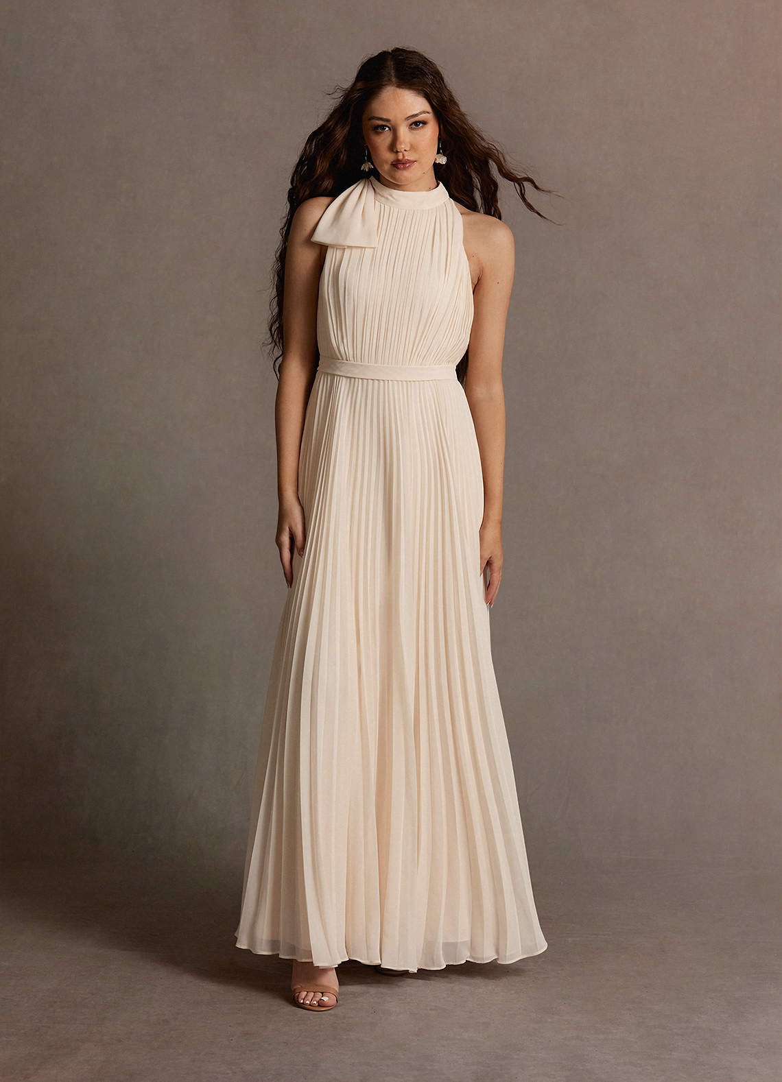 Michaela Cream Pleated Maxi Dress Azazie DE