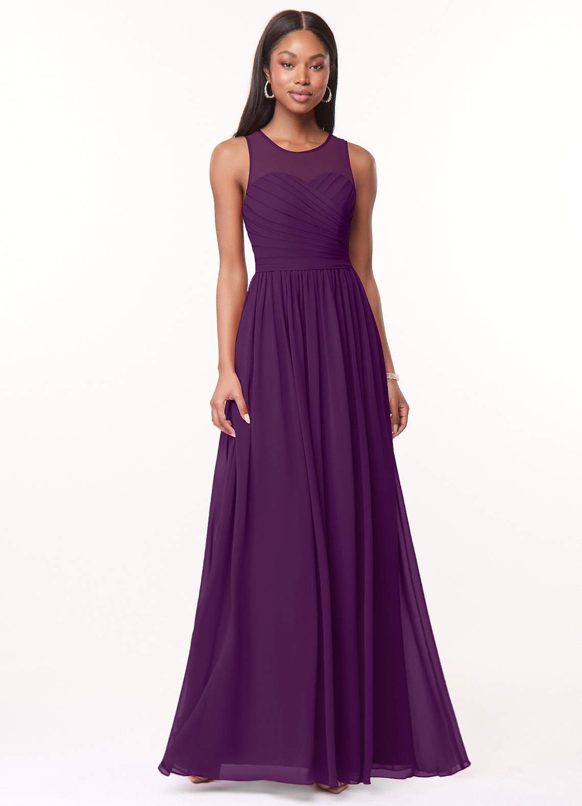 Azazie Nina Brautjungfernkleider A-Linie Plissee Chiffon Kleid Traube image1