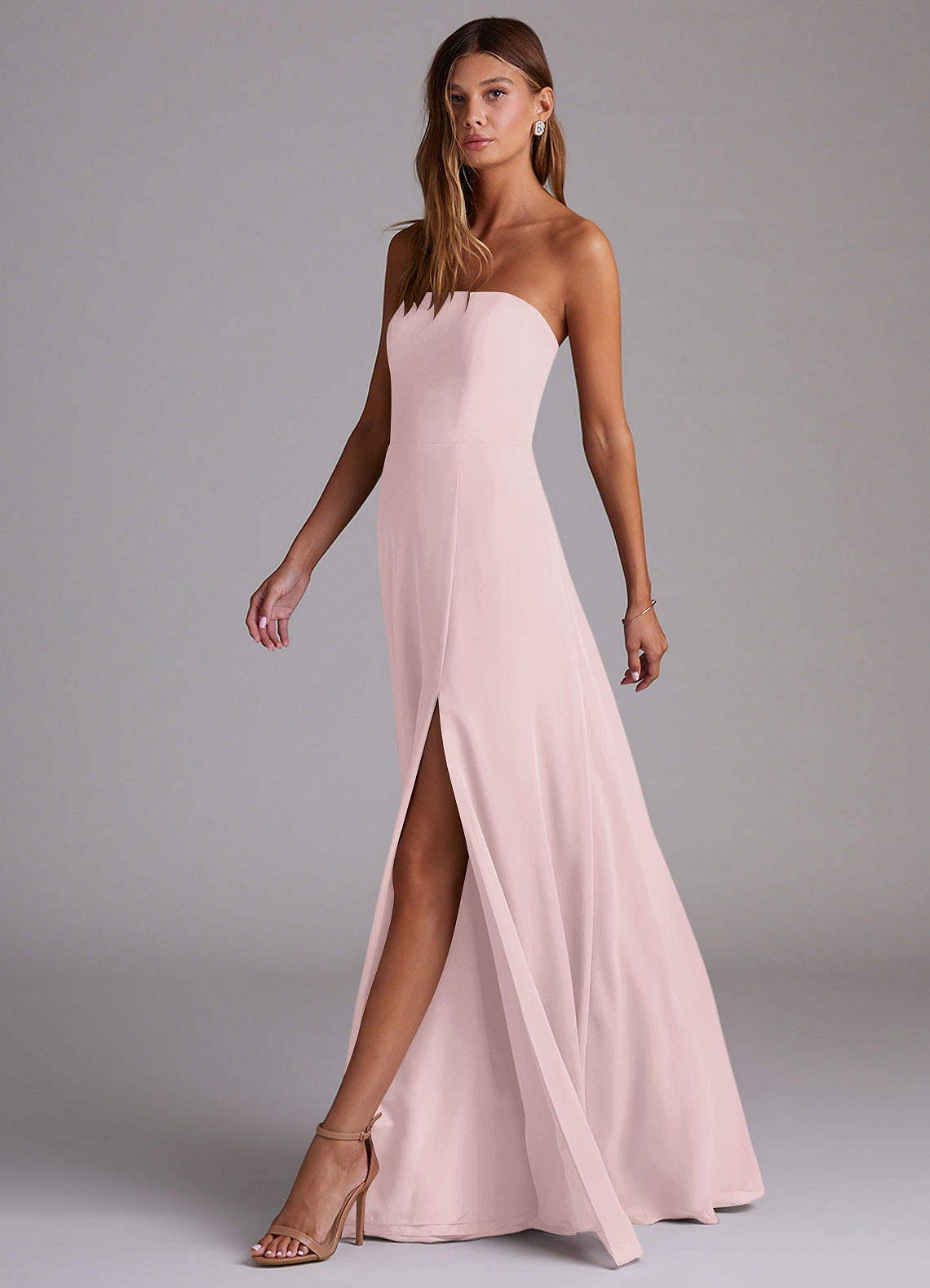Azazie Wren Abiti da Damigella Abito Convertibile A-Line in Chiffon Spacco Laterale Rosa Rossore image3