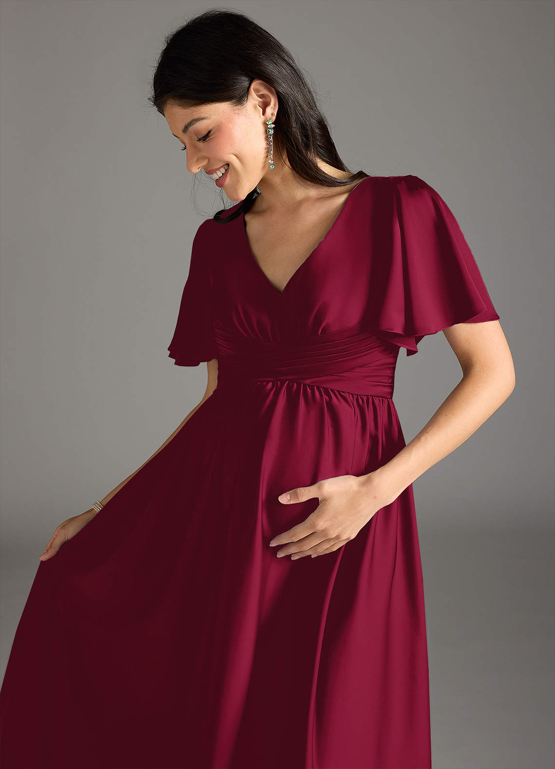 Azazie Verna Abiti da damigella d'onore premaman Abito A-Line Increspato Raso Elasticizzato Floor-Length image1