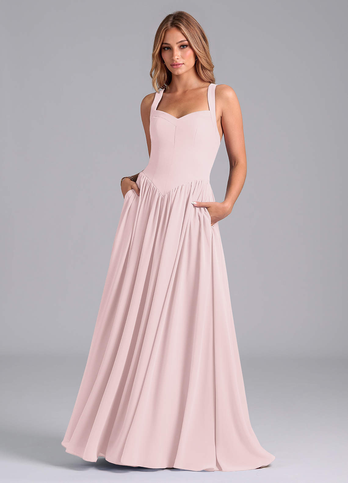 Azazie Francis Bridesmaid Dresses Blushing Pink A-Line Corset Chiffon Dress image1