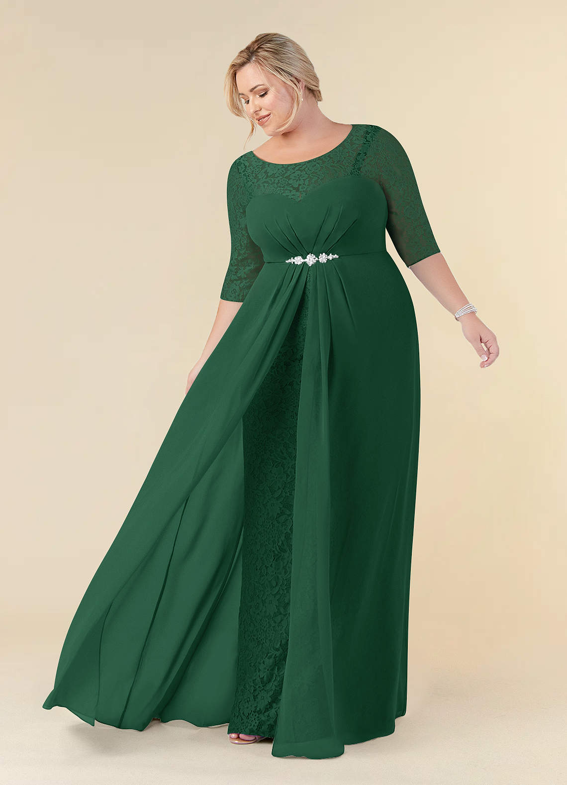 Azazie A Line Princess Scoop Neck Floor Length Lace Mother of Groom Bride Dresses Dark Green