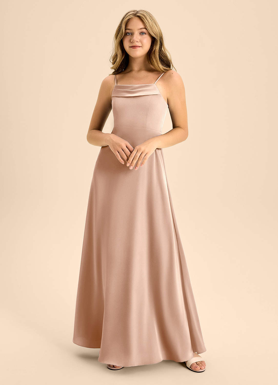 Azazie Anselie Junior Vestido de Rosa Inglesa de Satén Elástico de Corte en A con Vestidos sin tirantes image2
