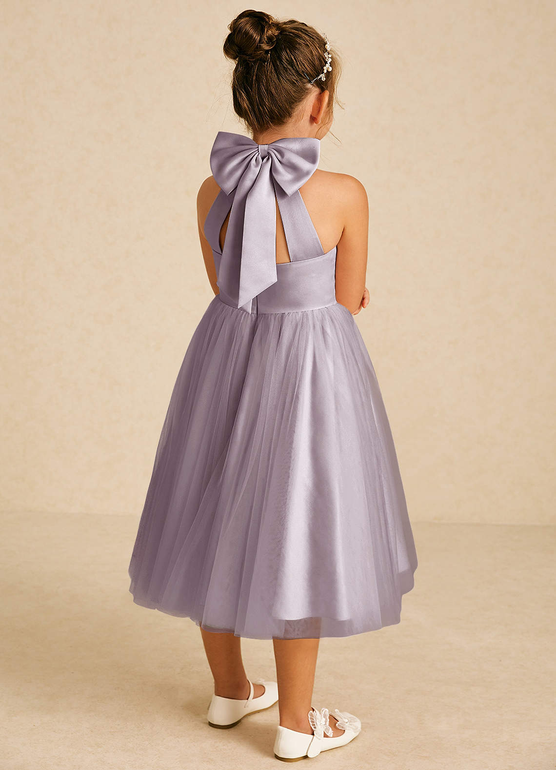 Azazie Dora Flower Girl Klänningar Klänning A-Linje i Tyll Rosett image1