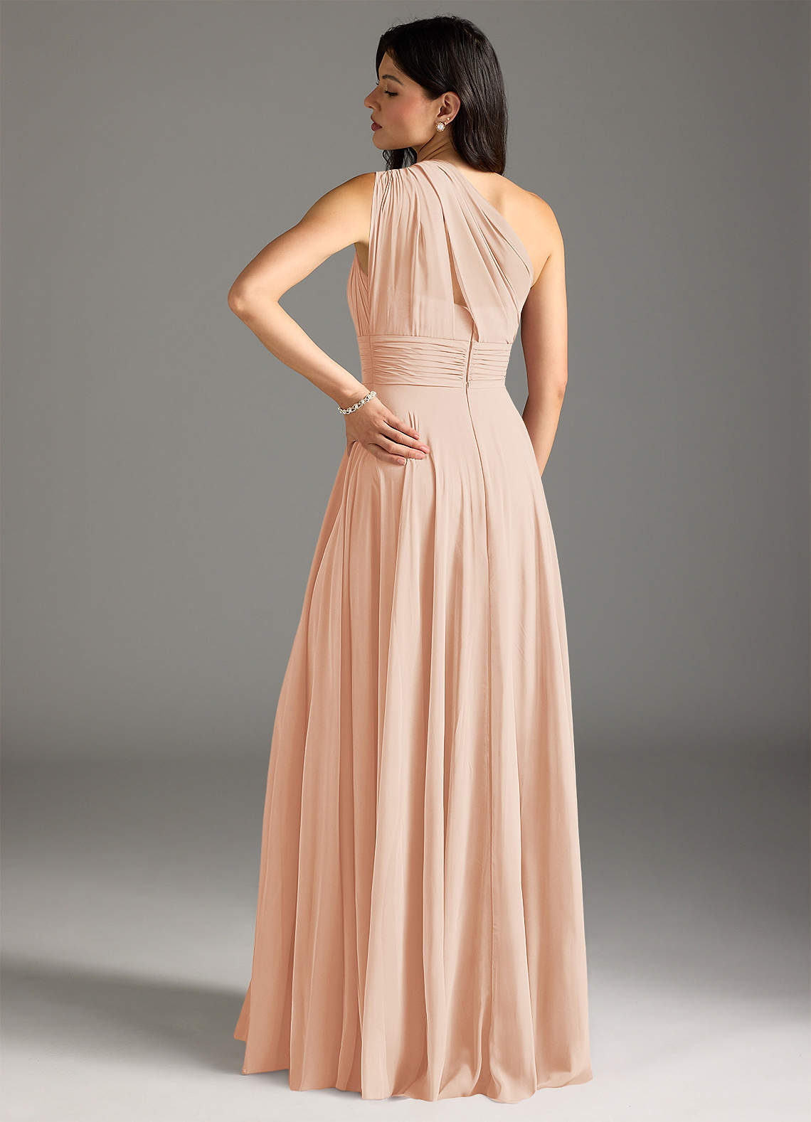 Azazie Charlize Bridesmaid Dresses English Rose A-Line One Shoulder Chiffon Dress image1