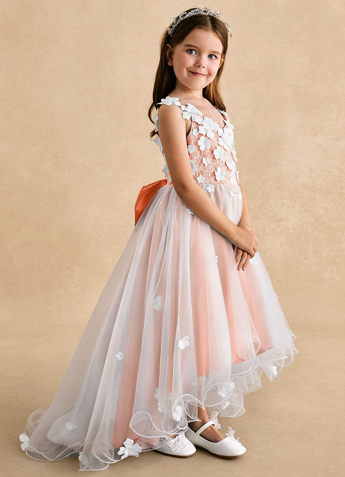 Azazie Celia Flower Girl Dresses Sunset A-Line Lace Tulle Dress image2