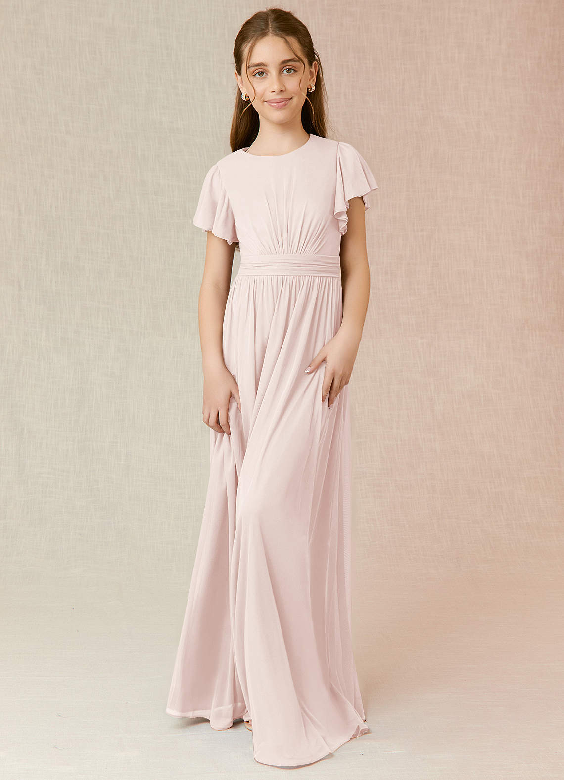 Azazie Mosley Junior Rose Petal A-Line Ruched Mesh Dress image1