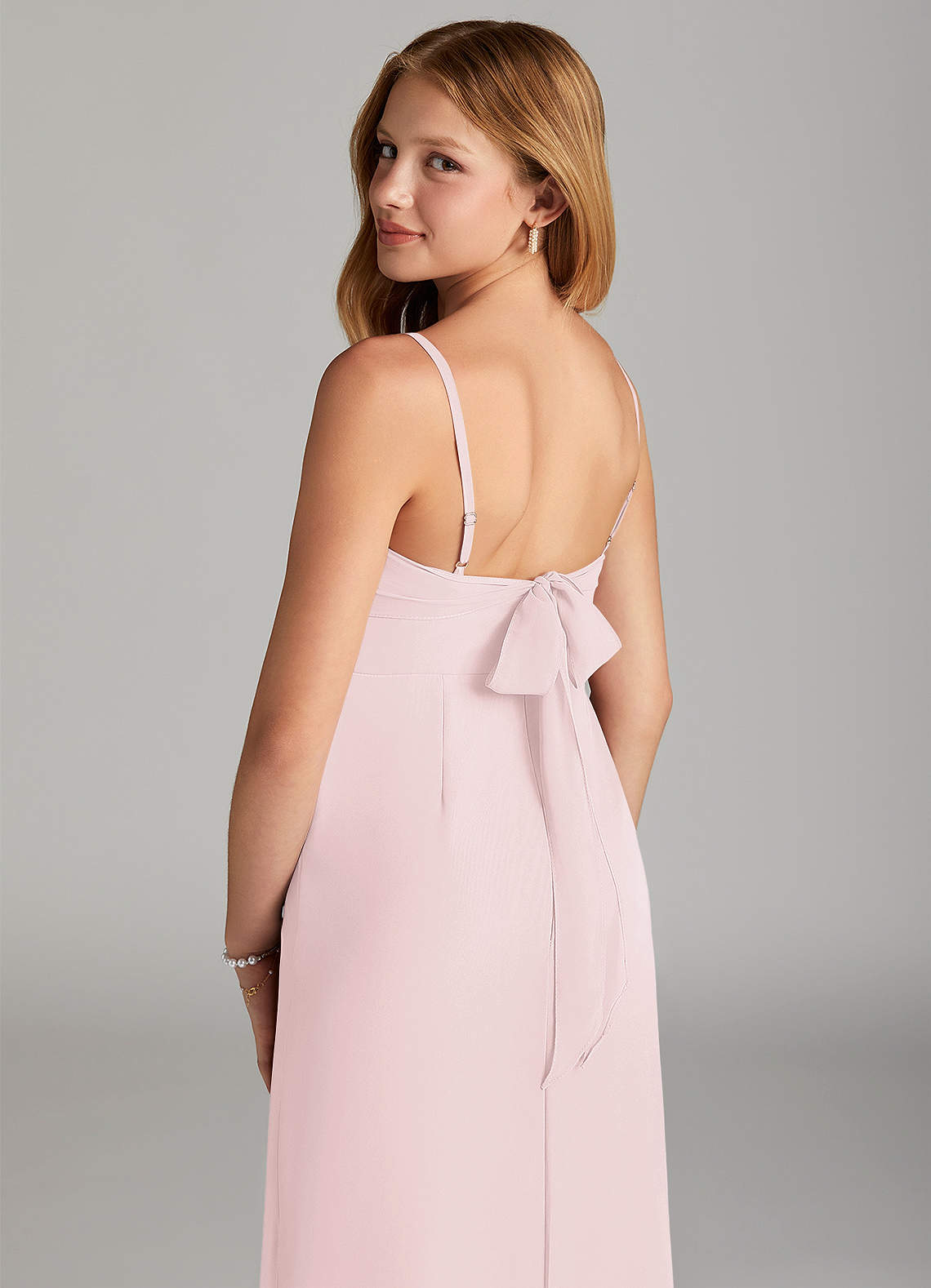 Azazie Mai Junior Blushing Pink Sheath Pleated Chiffon Dress image5