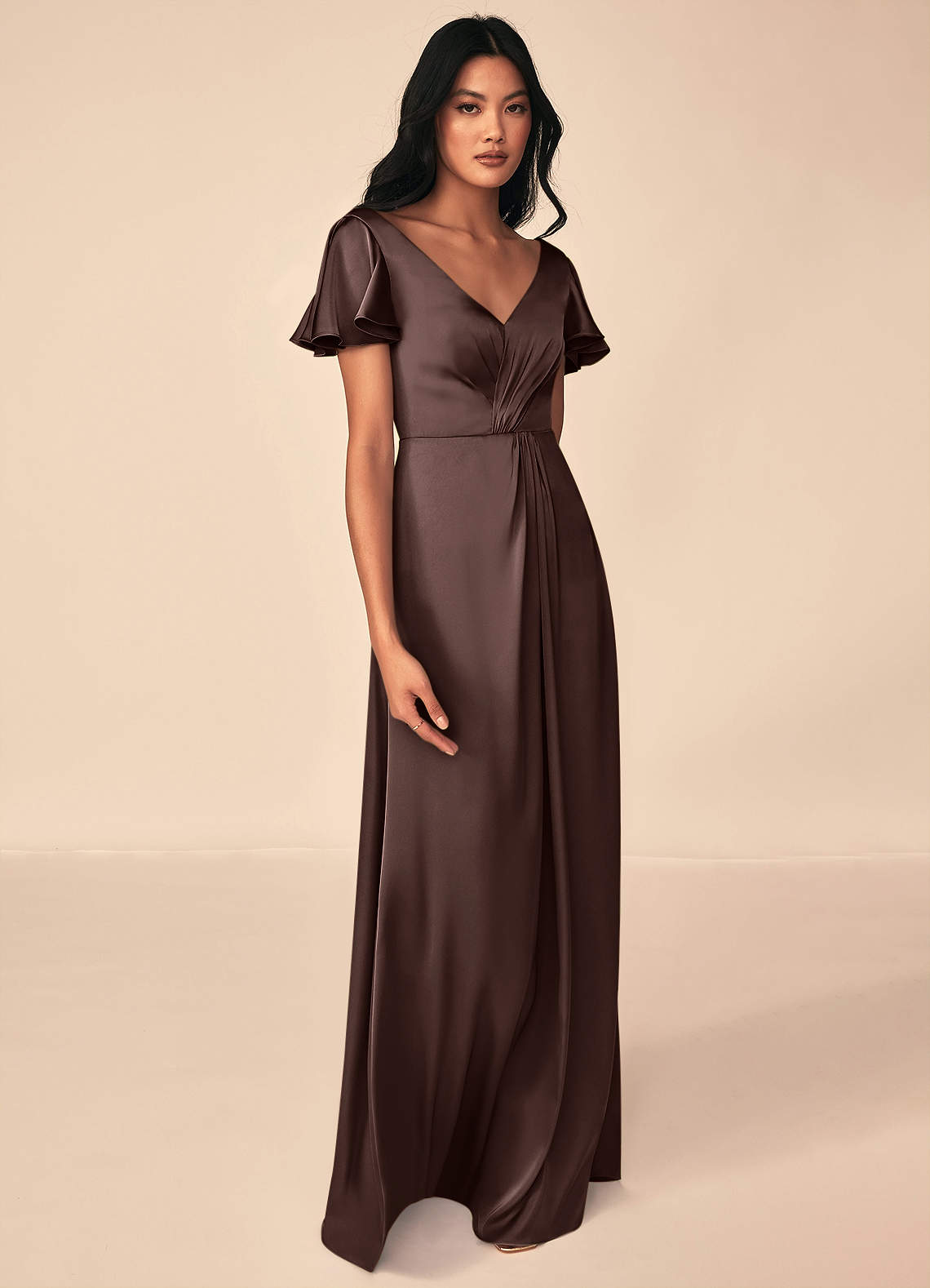 Azazie Soren Brudtärnklänningar Klä av A-Linje i Stretch Satin Plisserad Ganache image3