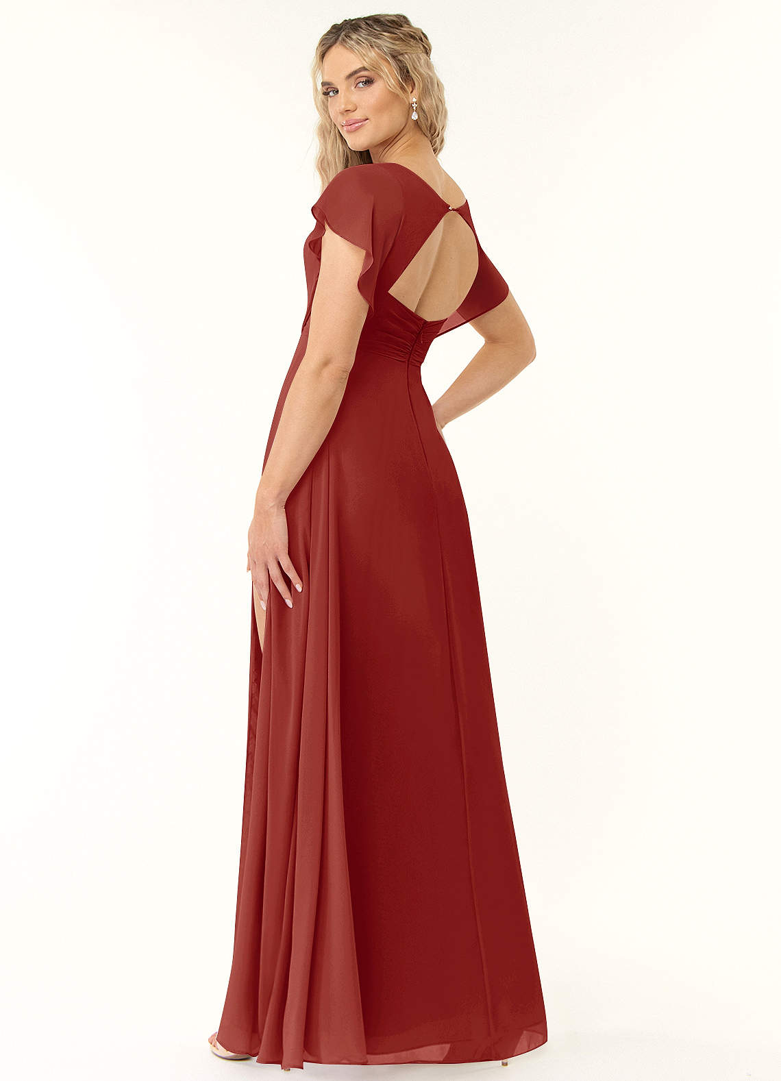 Azazie Rylee Bridesmaid Dresses Terracotta A-Line Pleated Chiffon Dress image3