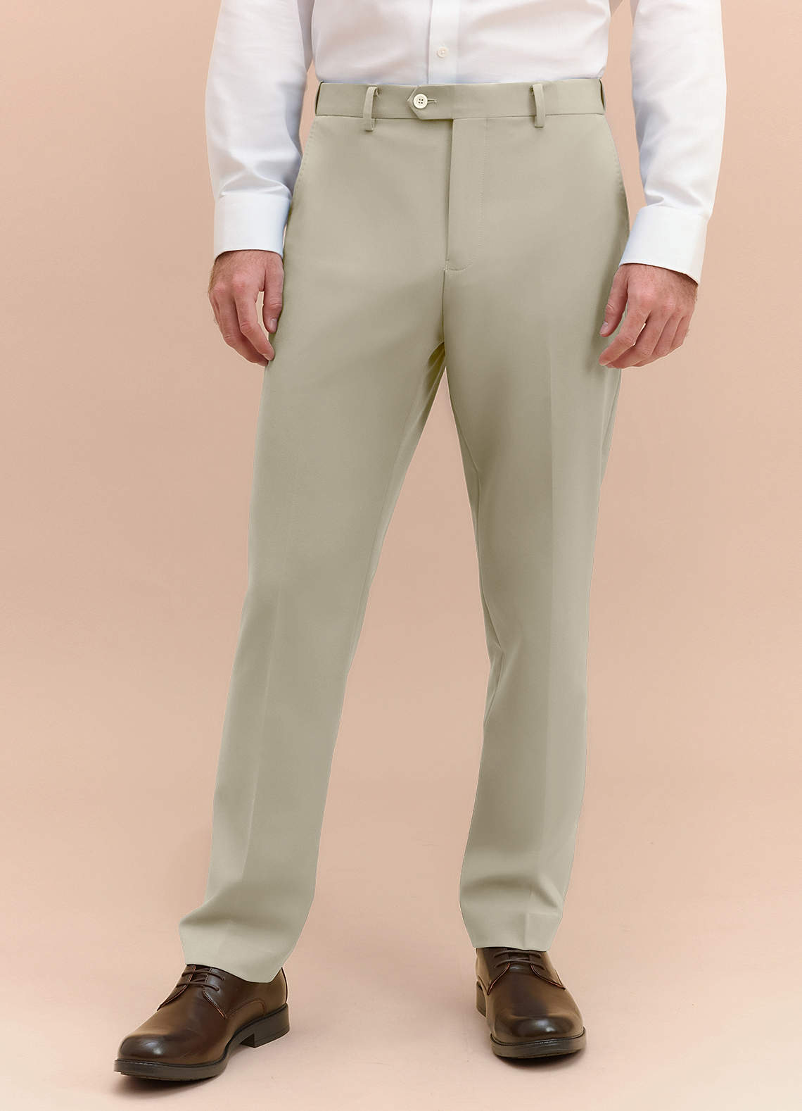 front James Tan Structured Stretch Dress Pants