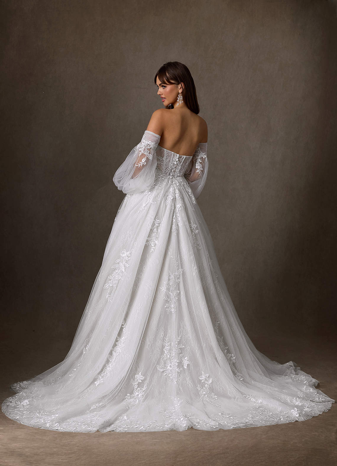 Azazie Elowyn Wedding Dresses Diamond White Ball-Gown Strapless Lace Dress image4