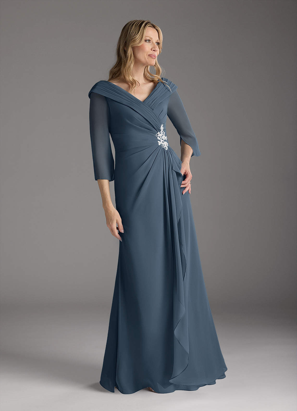Azazie Jaycee Kleider für die Brautmutter A-Linie Chiffon Kleid Neptunblau image1