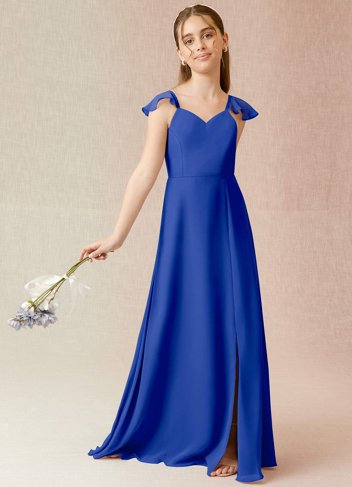 childrens royal blue bridesmaid dresses Azazie Everett Junior length Back Details