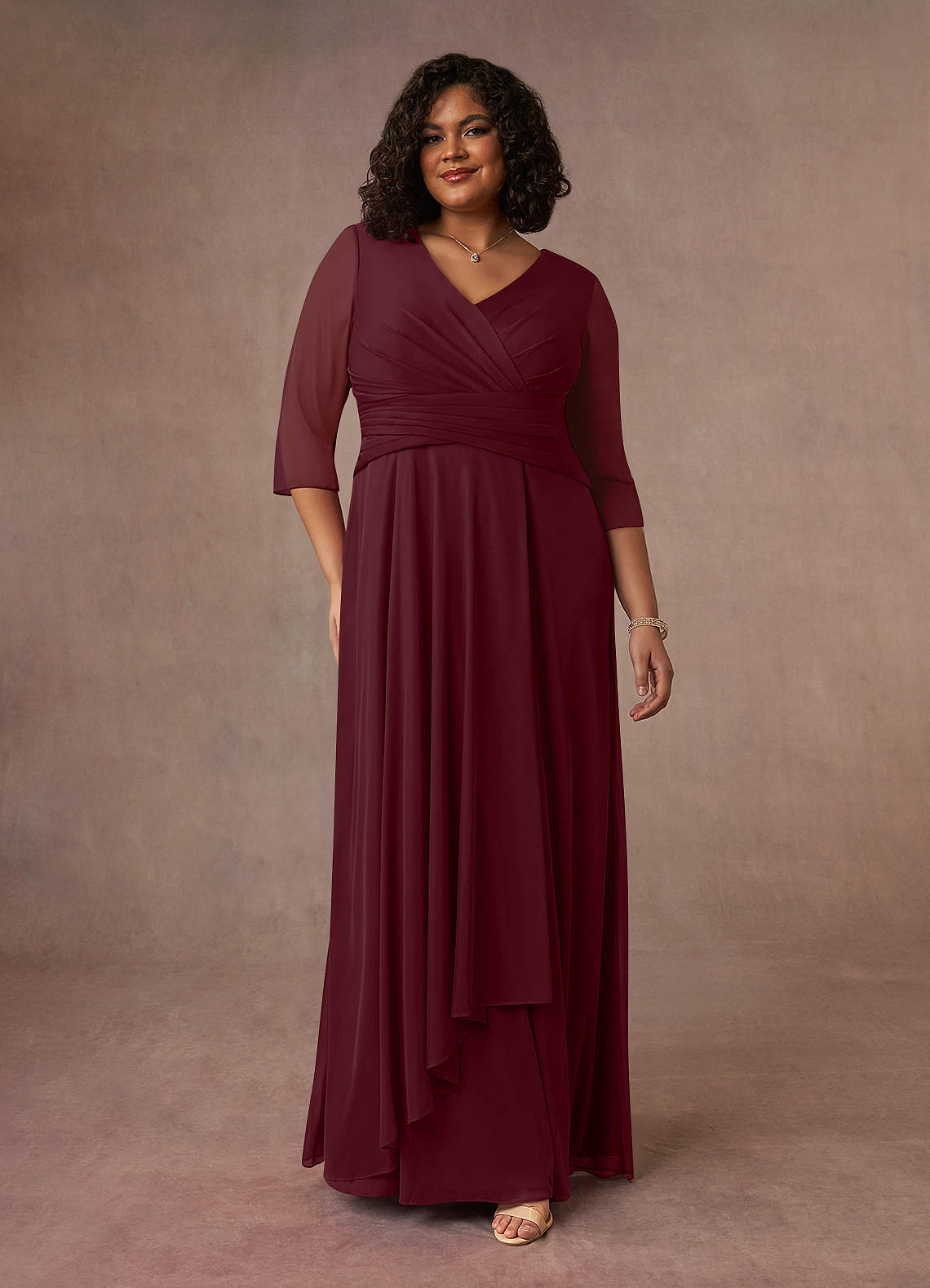 Azazie Annetta Abiti per la Madre della Sposa Abito A-Line in Maglia Plissettao con Scollo a V Cabernet image7