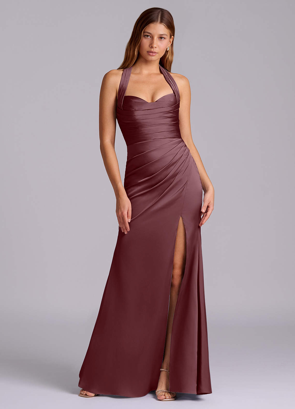 Azazie Destiny Vestidos de damas de honor Vestido de Sangrado de Satén Elástico de Corte Sirena con Escote de Corazón image6