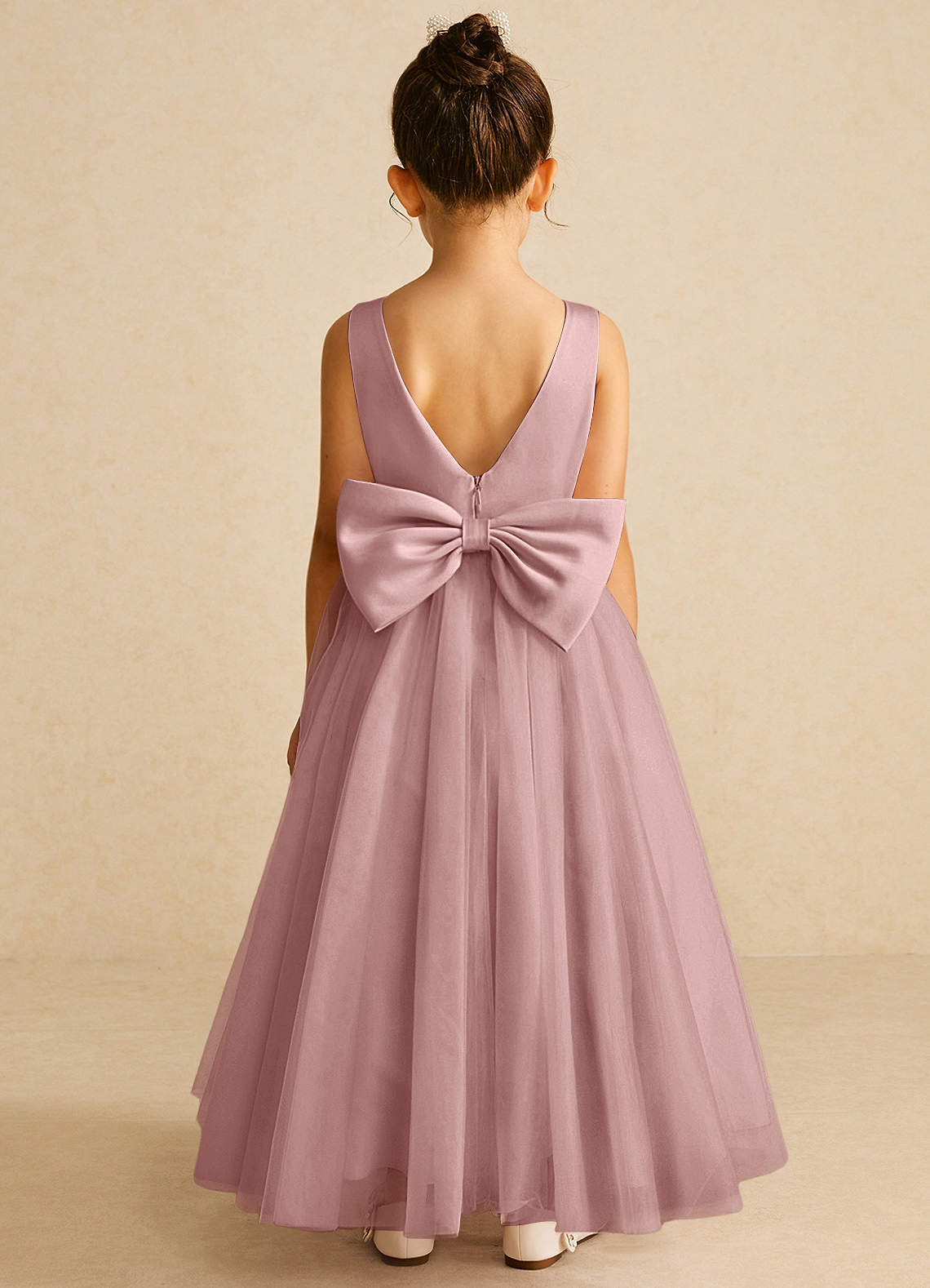 Azazie Pumpkin Flower Girl Dresses Dusty Rose A-Line Convertible Tulle Dress image5