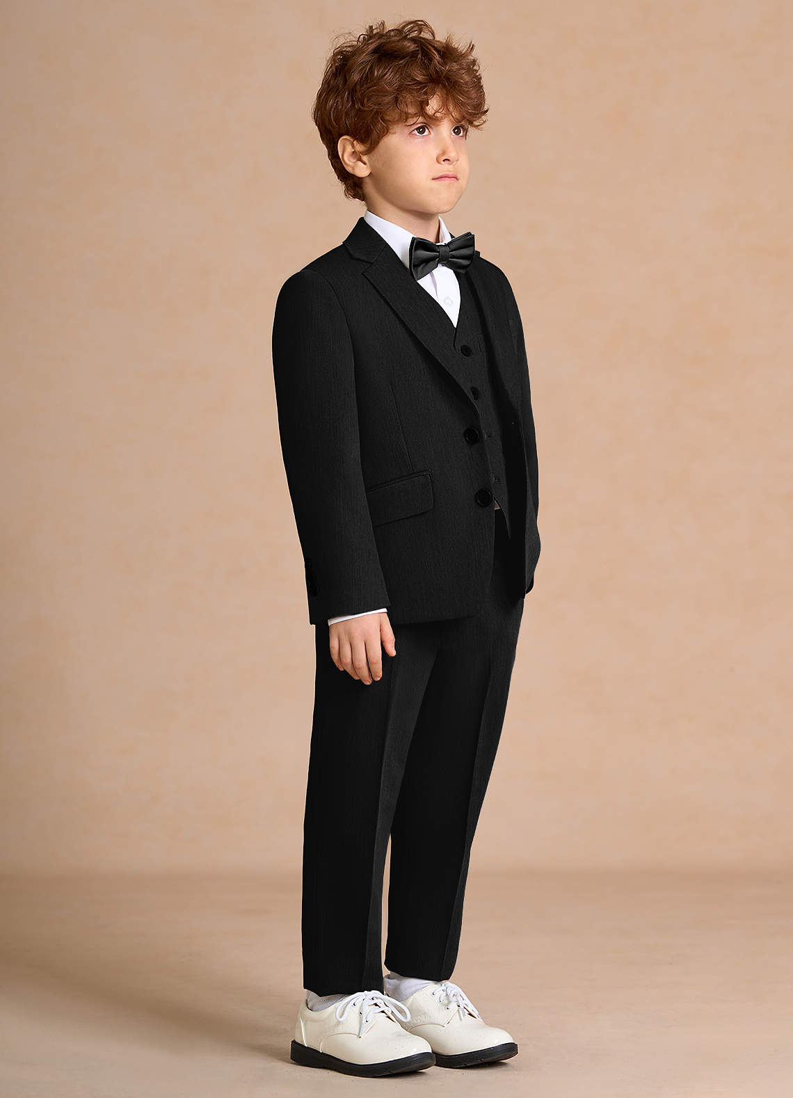 front Oliver Black Boys 5-Piece Suit With Bow Tie