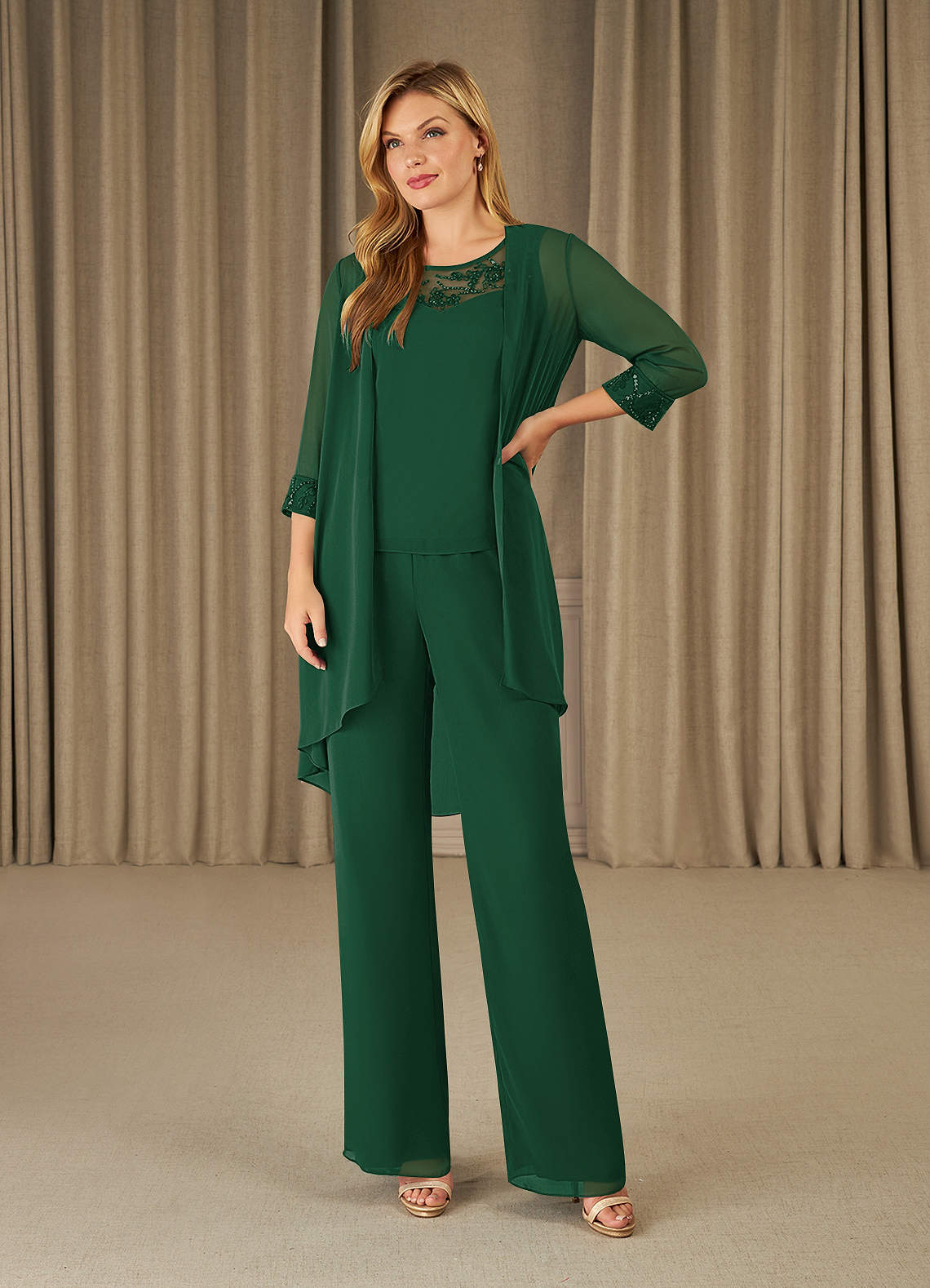 Dark Green Azazie Maura Sequins Lace Chiffon Jumpsuit/Pantsuit | Azazie