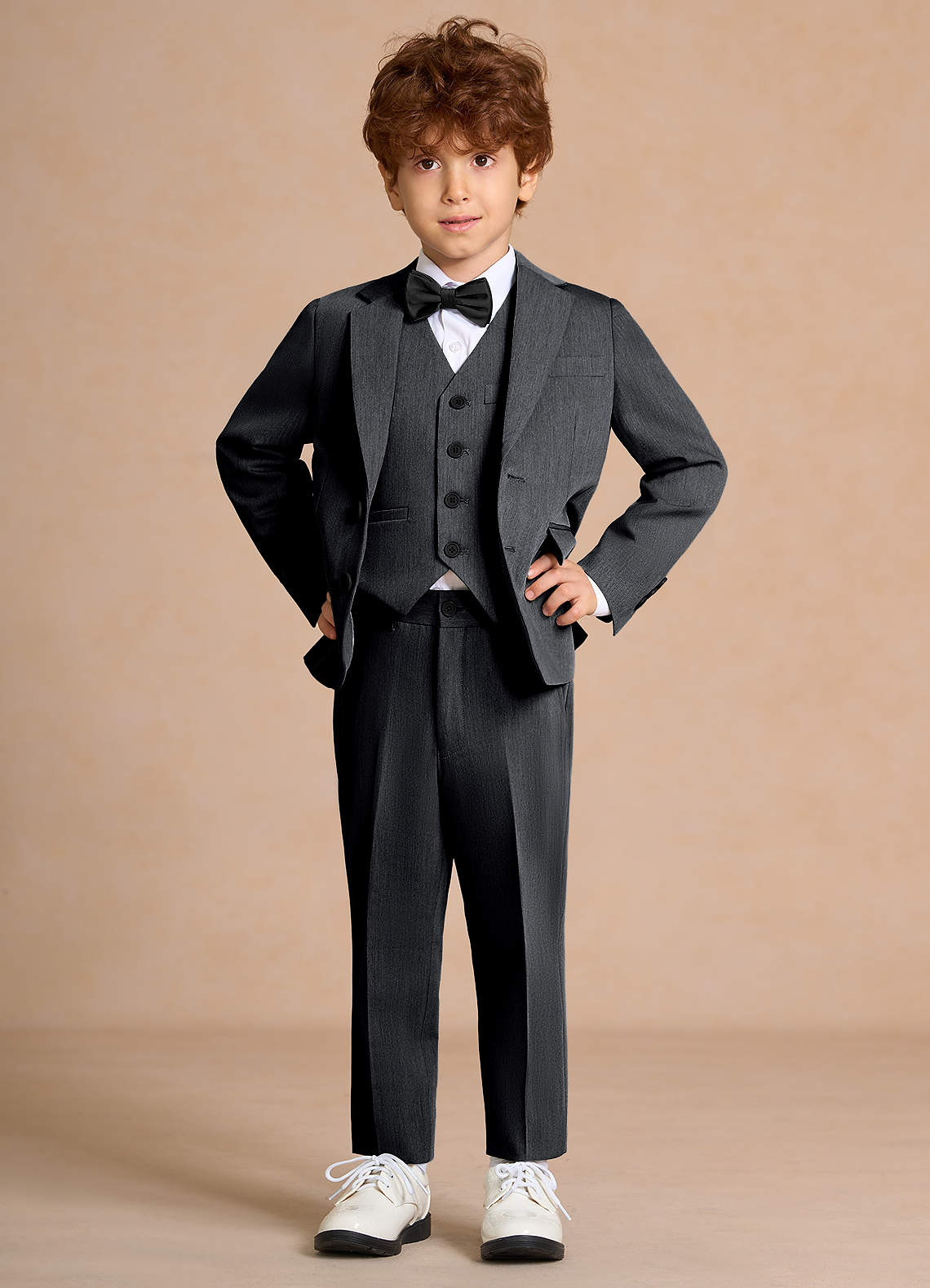 front Oliver Charcoal Boys 5-Piece Suit With Bow Tie