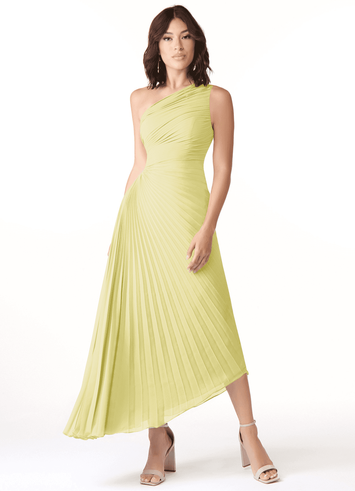 Azazie Kirra Bridesmaid Dresses Lemon Sorbet A-Line One Shoulder Chiffon Dress image1