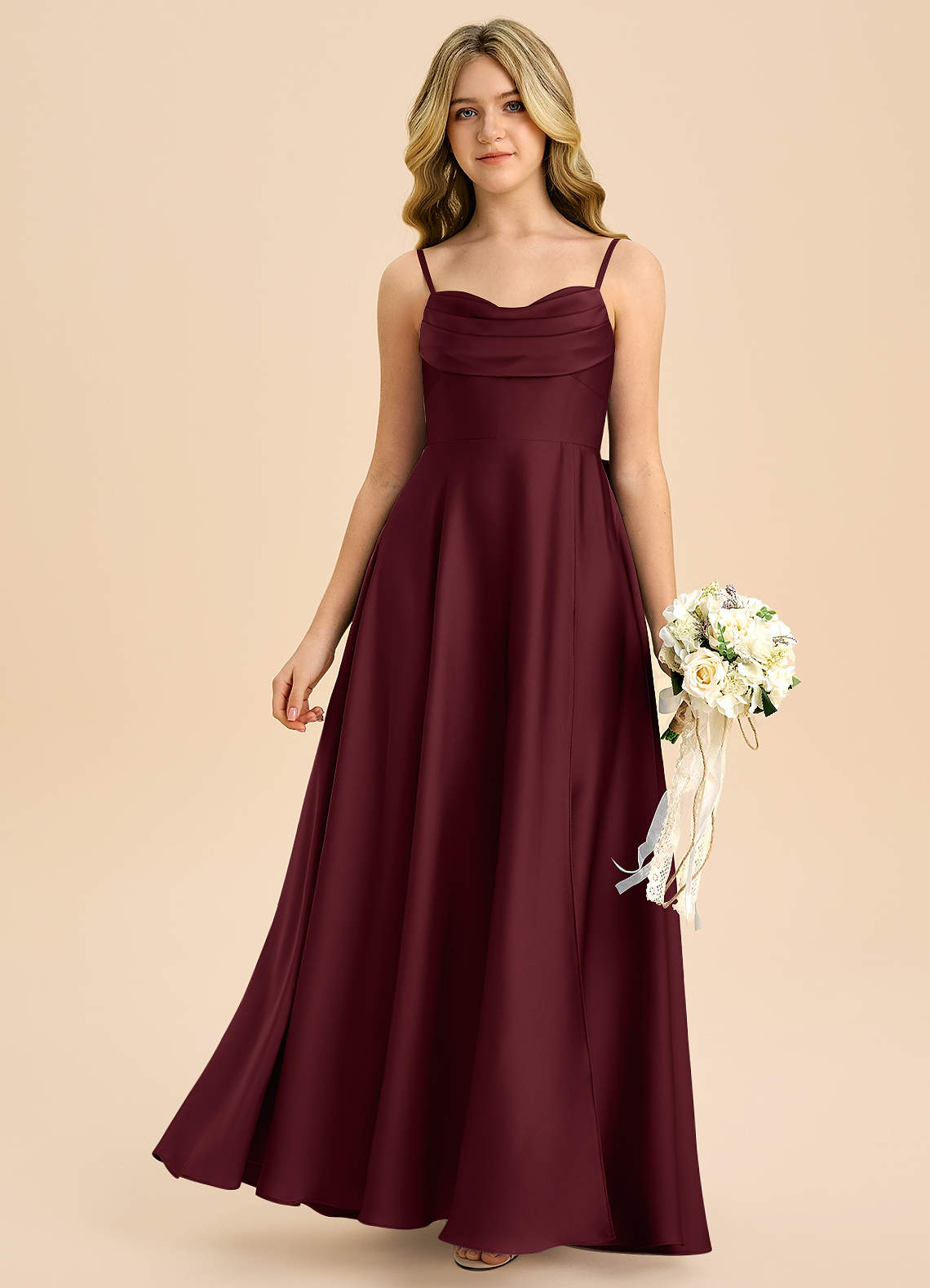 Azazie Bear Junior Cabernet A-Line Sweetheart Neckline Stretch Satin Dress image2