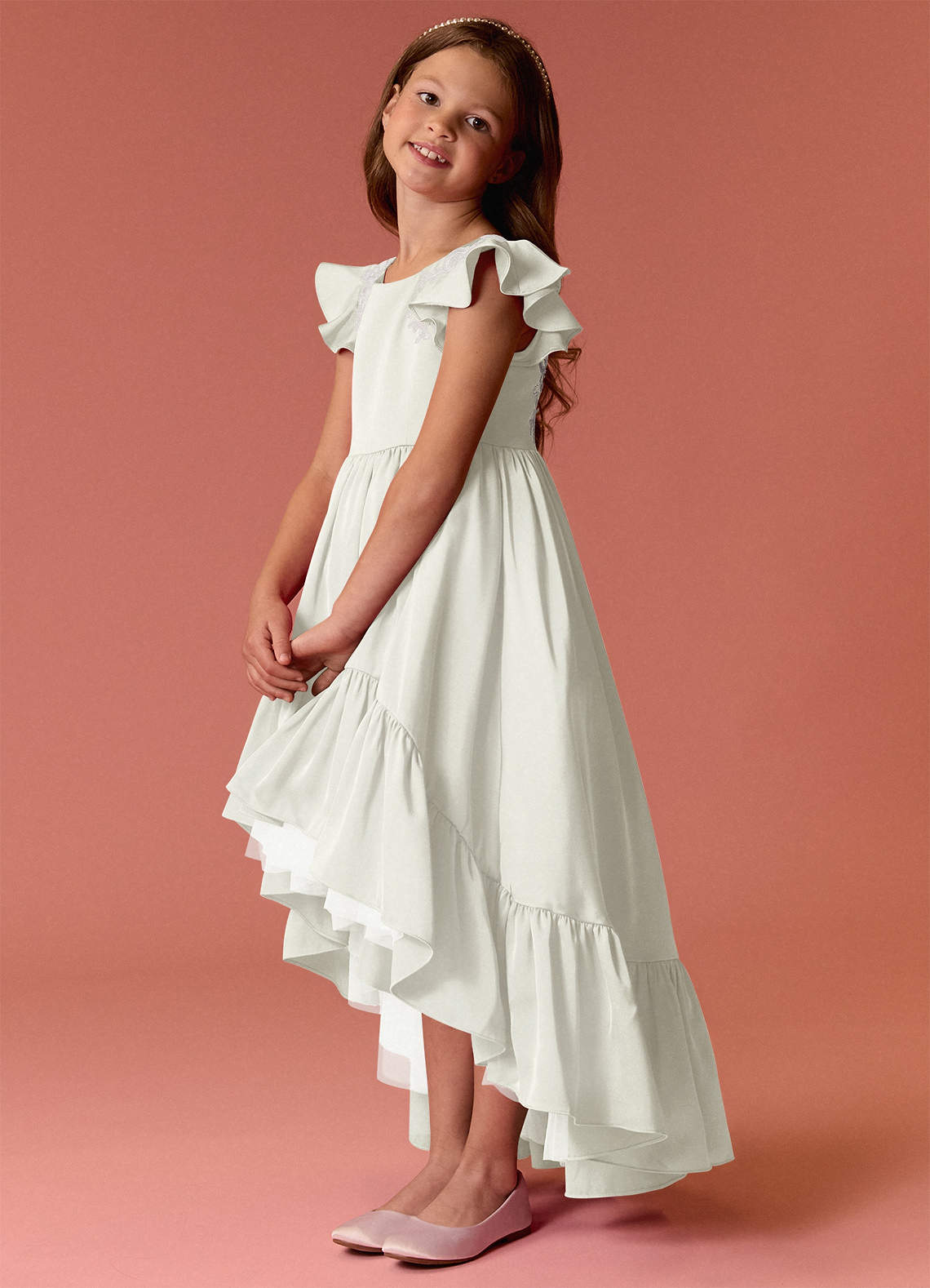 Barbie ♥ Azazie Flower Girl Dresses High Low Lace and Stretch Satin A-line Dress image3