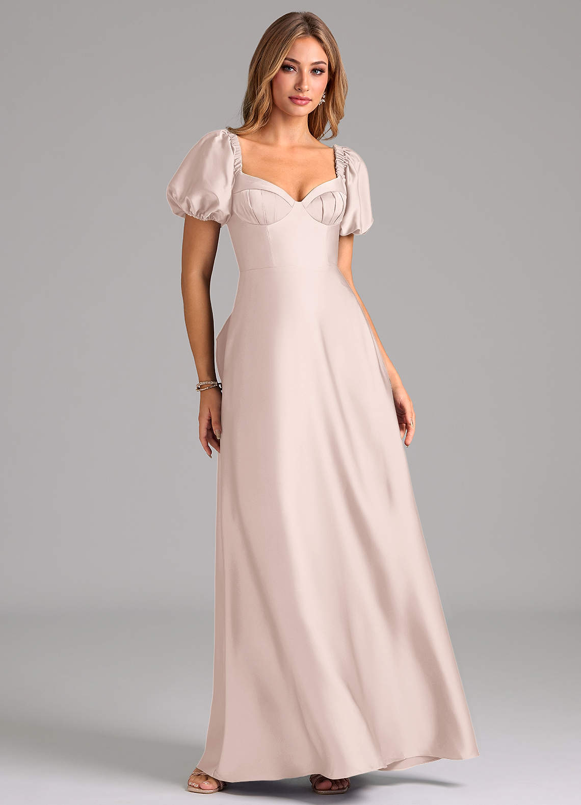 Azazie Fatima Brautjungfernkleider A-Linie Plissee Stretch-Satin Kleid Zartrosa image1