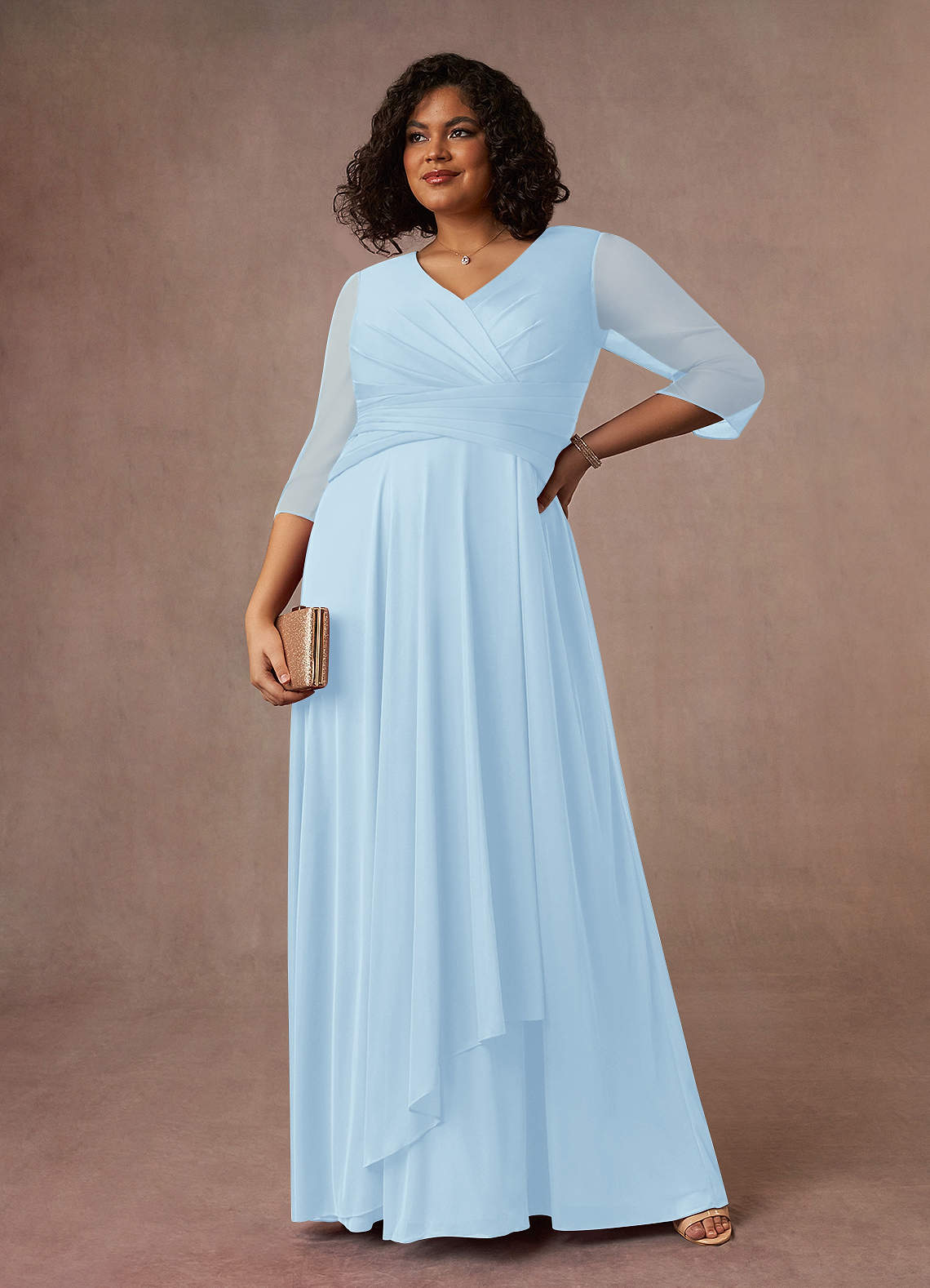 Azazie Annetta Abiti per la Madre della Sposa Abito A-Line in Maglia Plissettao con Scollo a V Azzurro image6