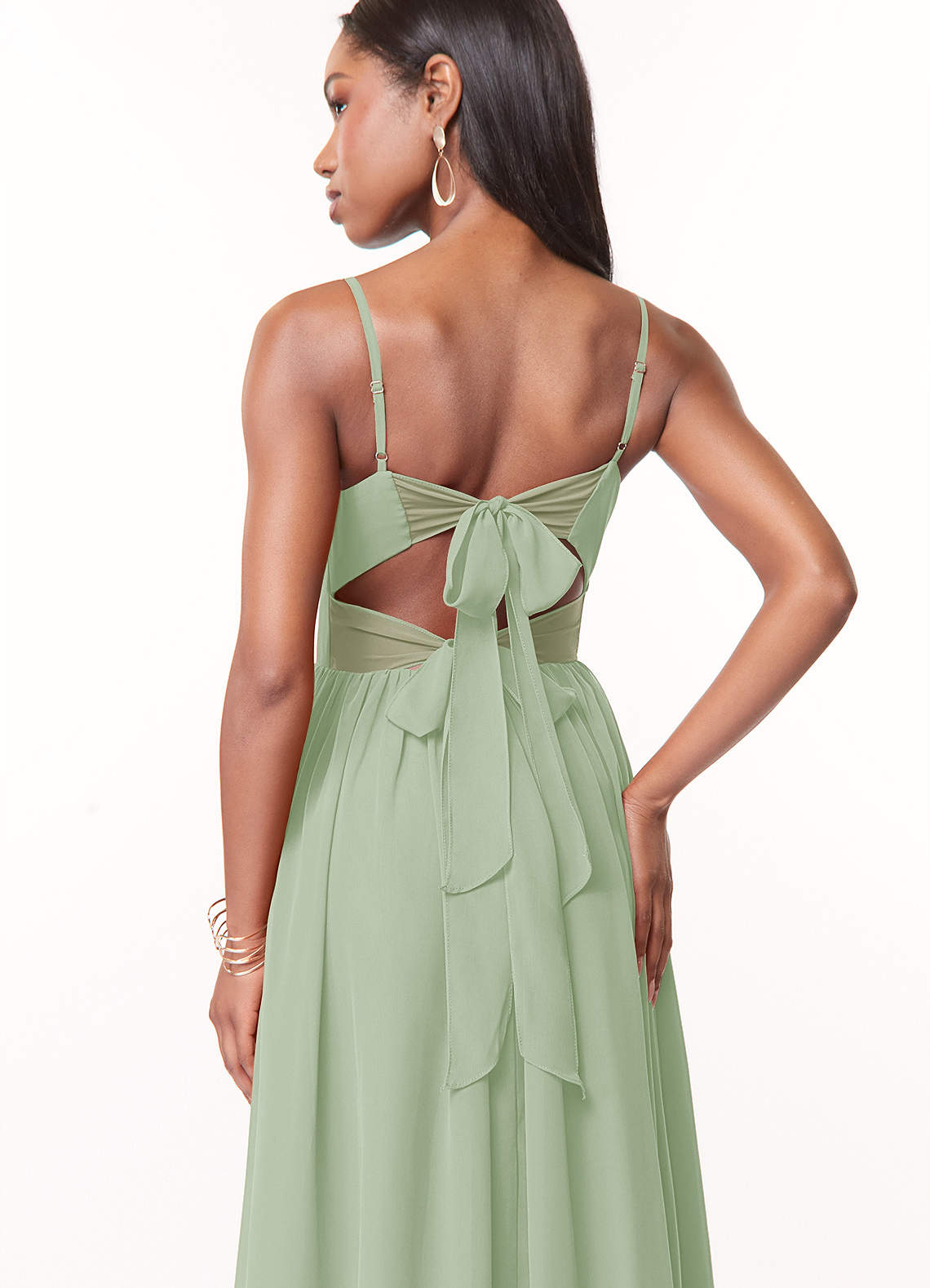 Azazie Zeya Bridesmaid Dresses Dusty Sage A-Line V-Neck Pleated Chiffon Dress image1