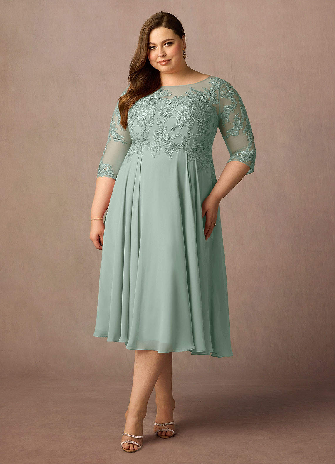 Azazie Marge At-home Try On Dresses Agave A-Line Scoop Lace Chiffon Dress image5