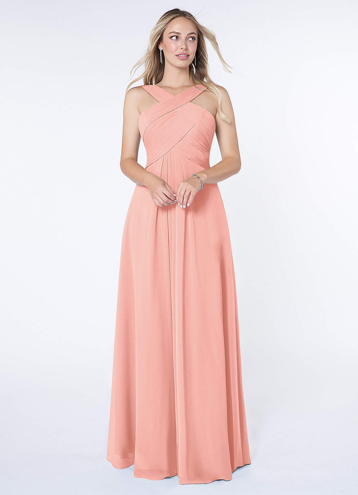 Azazie Kaleigh Robes de demoiselle d'honneur Robe Trapèze en Mousseline de soie Plissée Rosette image1