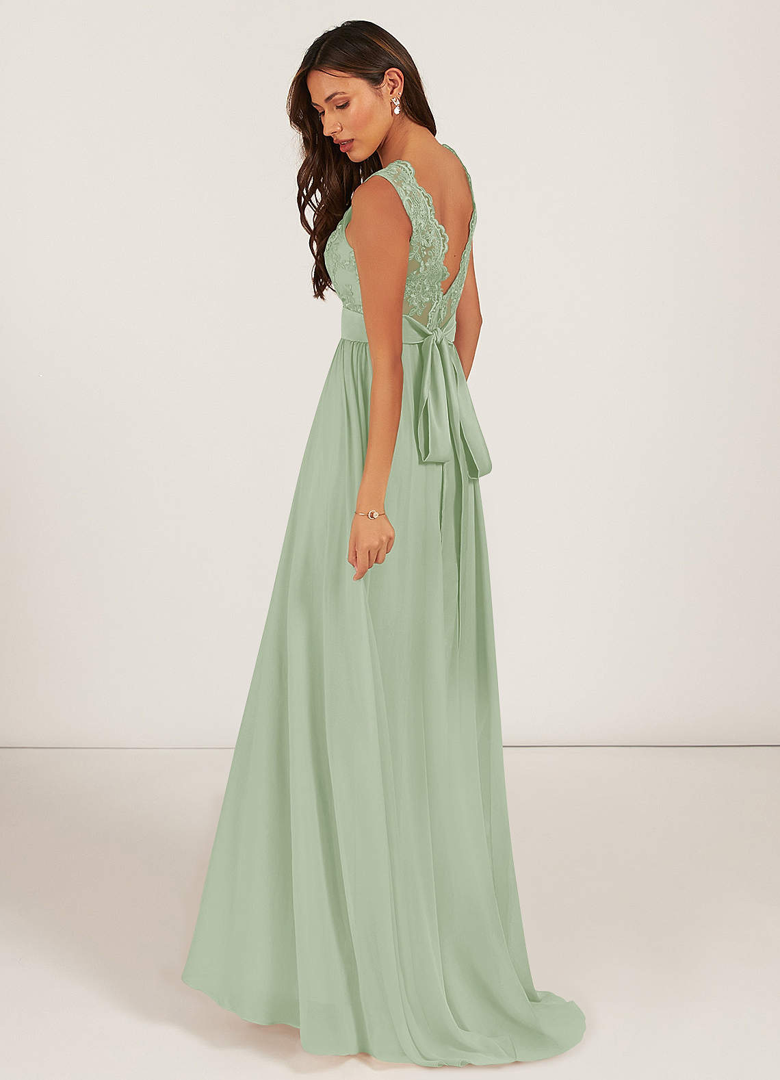Azazie Gertrude Bridesmaid Dresses Dusty Sage A-Line Lace Chiffon Dress image3