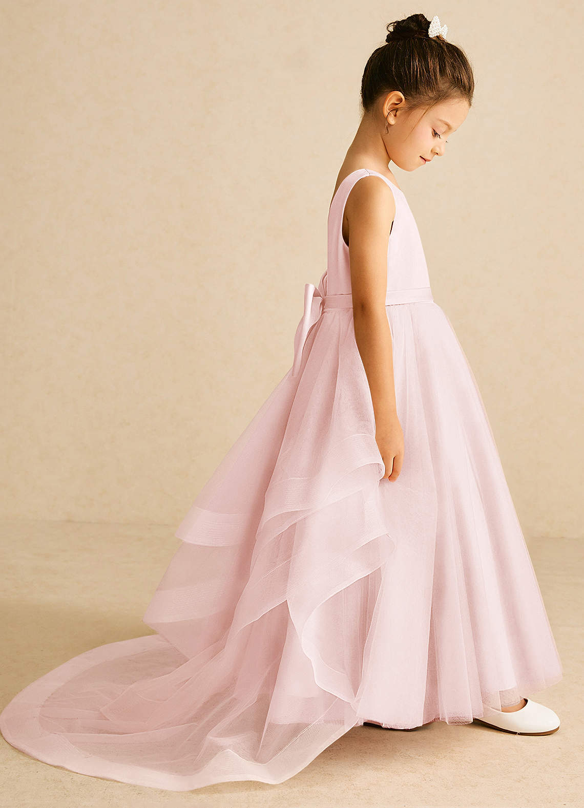 Azazie Pumpkin Flower Girl Dresses Blushing Pink A-Line Bow Tulle Dress image2