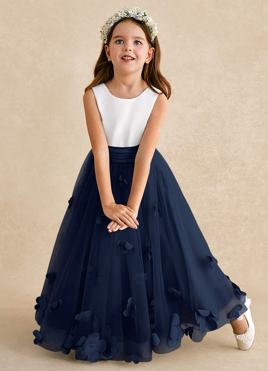 Azazie Vi Dark Navy A-Line Sleeveless Tulle Dress | Azazie